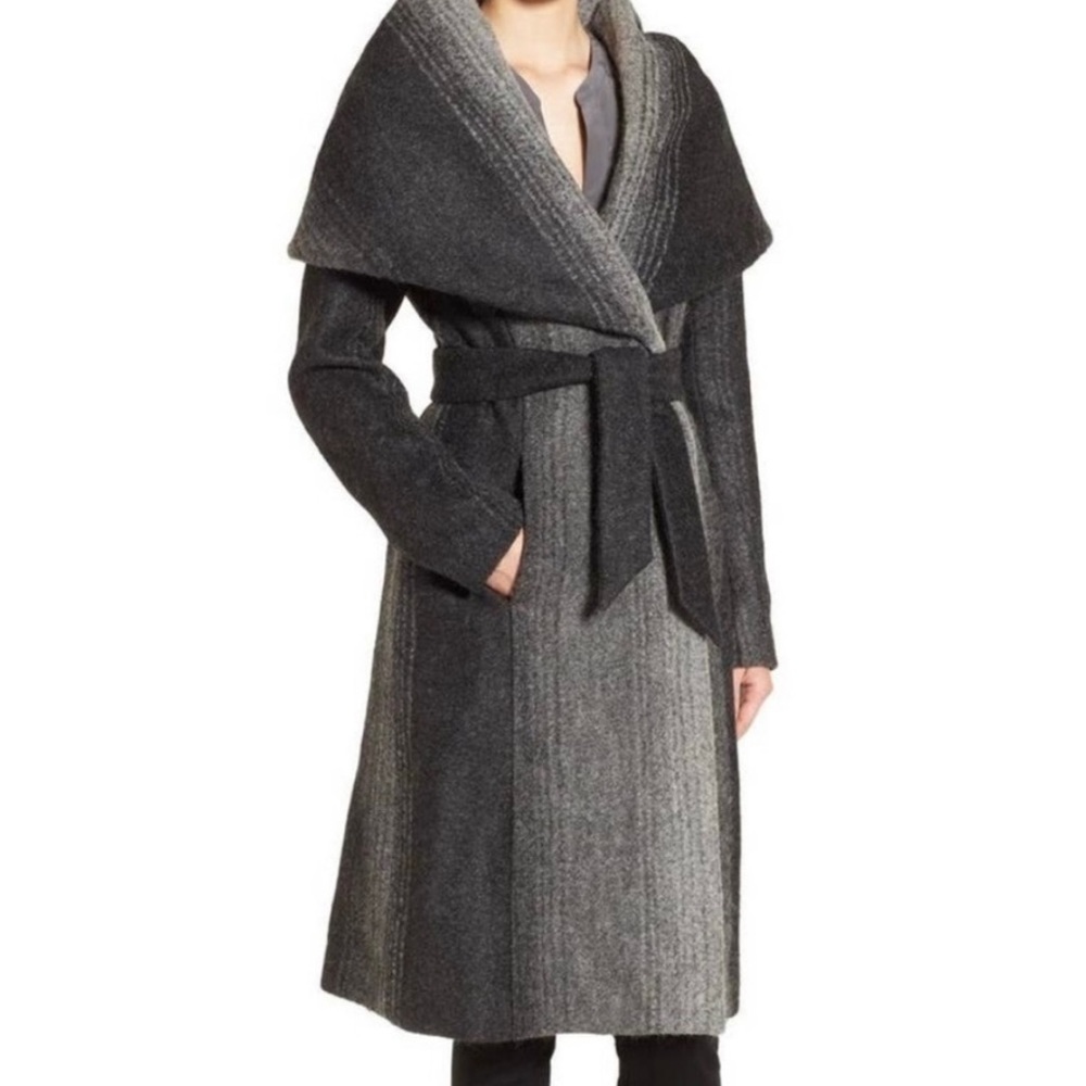 Zac Posen Women's Alisha Ombre Gray Wool Blend Long Wrap Coat 4
